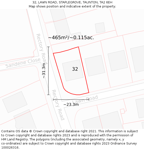 32, LAWN ROAD, STAPLEGROVE, TAUNTON, TA2 6EH: Plot and title map