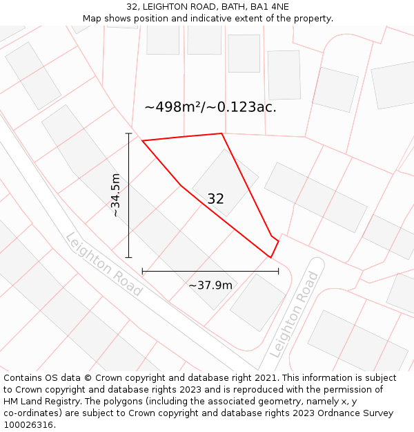 32, LEIGHTON ROAD, BATH, BA1 4NE: Plot and title map