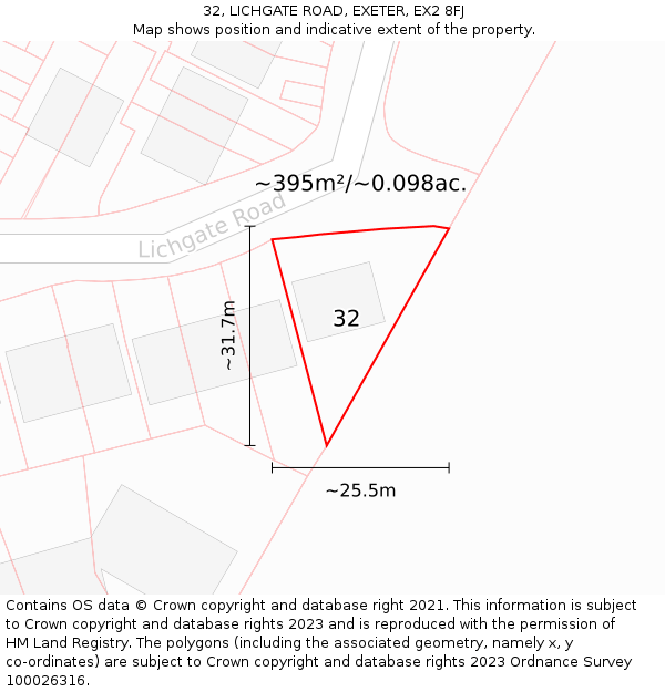 32, LICHGATE ROAD, EXETER, EX2 8FJ: Plot and title map