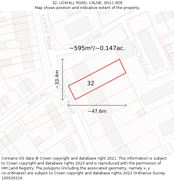 32, LICKHILL ROAD, CALNE, SN11 9DE: Plot and title map