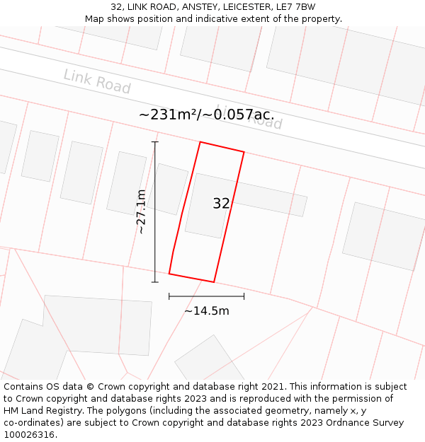 32, LINK ROAD, ANSTEY, LEICESTER, LE7 7BW: Plot and title map