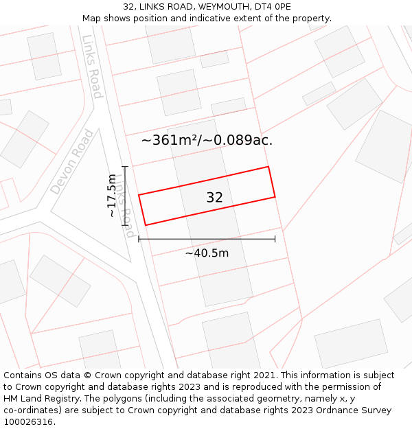 32, LINKS ROAD, WEYMOUTH, DT4 0PE: Plot and title map