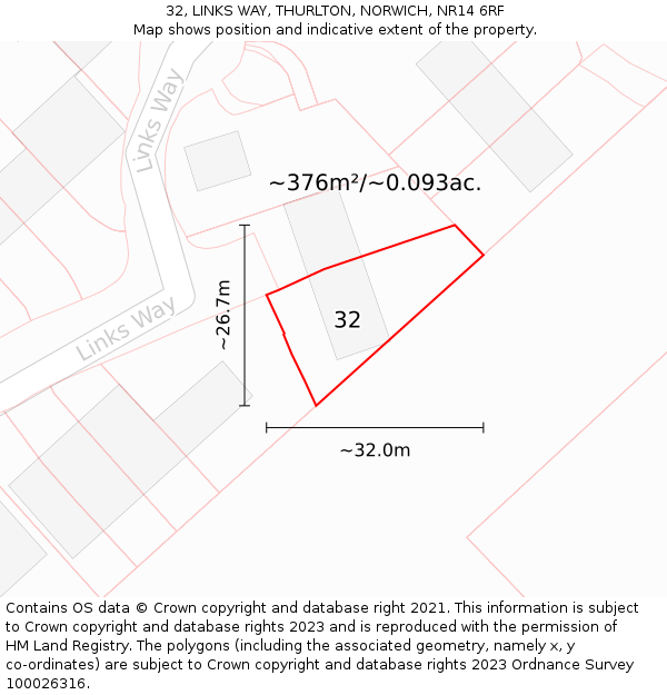 32, LINKS WAY, THURLTON, NORWICH, NR14 6RF: Plot and title map