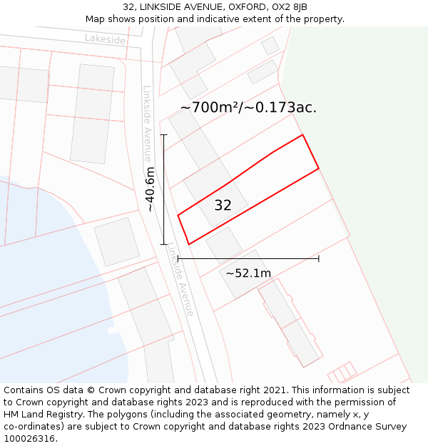 32, LINKSIDE AVENUE, OXFORD, OX2 8JB: Plot and title map