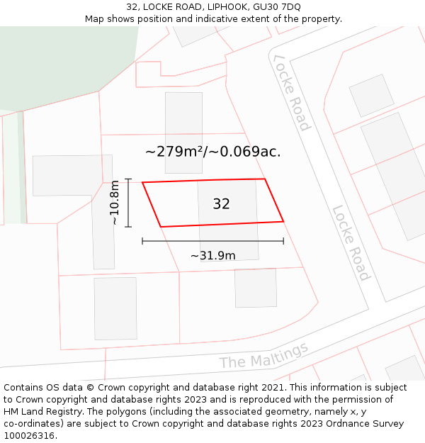 32, LOCKE ROAD, LIPHOOK, GU30 7DQ: Plot and title map