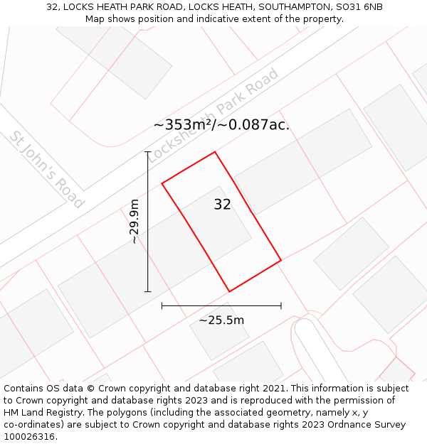 32, LOCKS HEATH PARK ROAD, LOCKS HEATH, SOUTHAMPTON, SO31 6NB: Plot and title map