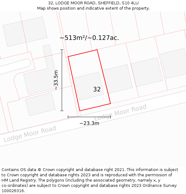 32, LODGE MOOR ROAD, SHEFFIELD, S10 4LU: Plot and title map