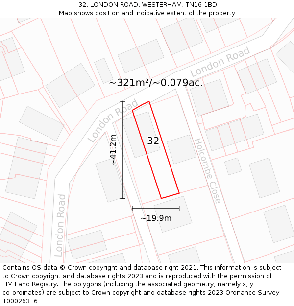 32, LONDON ROAD, WESTERHAM, TN16 1BD: Plot and title map