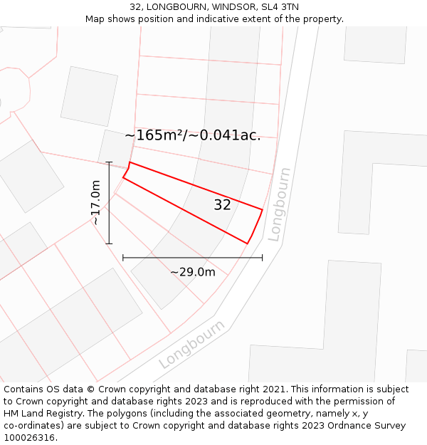 32, LONGBOURN, WINDSOR, SL4 3TN: Plot and title map