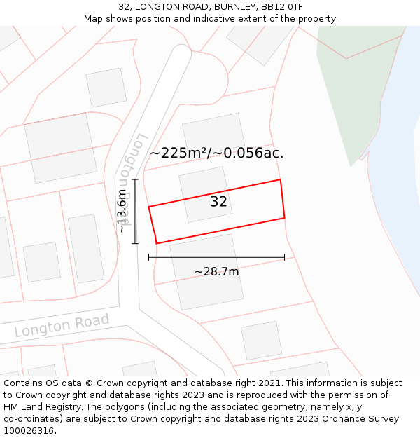 32, LONGTON ROAD, BURNLEY, BB12 0TF: Plot and title map