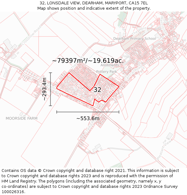 32, LONSDALE VIEW, DEARHAM, MARYPORT, CA15 7EL: Plot and title map