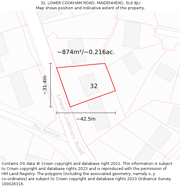 32, LOWER COOKHAM ROAD, MAIDENHEAD, SL6 8JU: Plot and title map