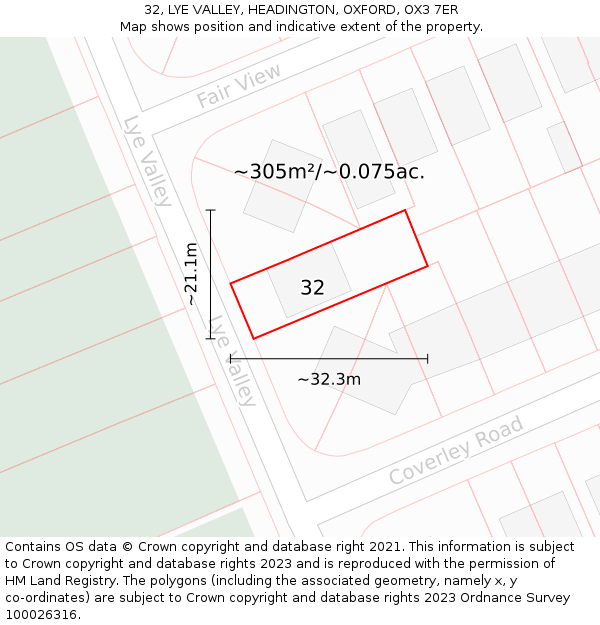 32, LYE VALLEY, HEADINGTON, OXFORD, OX3 7ER: Plot and title map