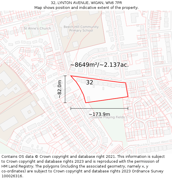 32, LYNTON AVENUE, WIGAN, WN6 7PR: Plot and title map