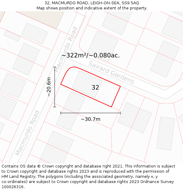 32, MACMURDO ROAD, LEIGH-ON-SEA, SS9 5AQ: Plot and title map