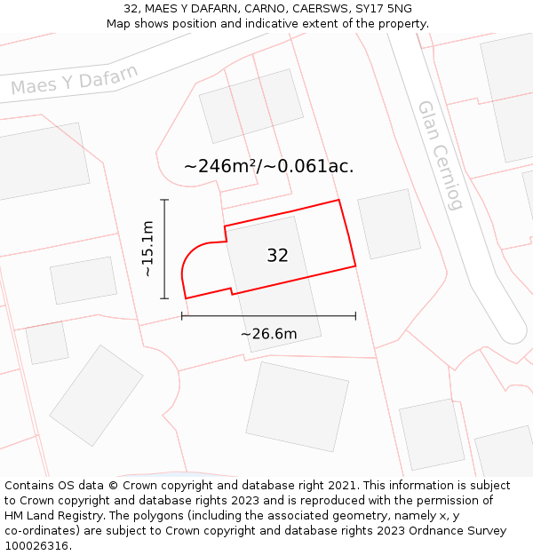 32, MAES Y DAFARN, CARNO, CAERSWS, SY17 5NG: Plot and title map