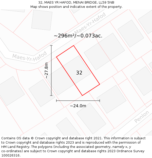 32, MAES YR HAFOD, MENAI BRIDGE, LL59 5NB: Plot and title map