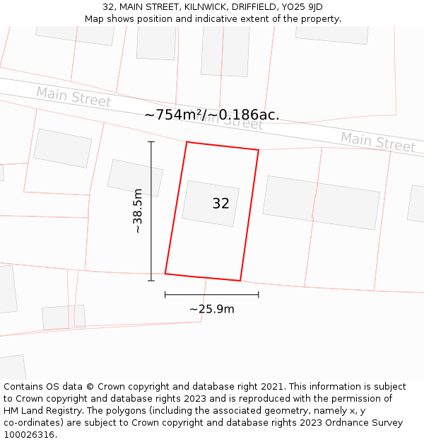 32, MAIN STREET, KILNWICK, DRIFFIELD, YO25 9JD: Plot and title map