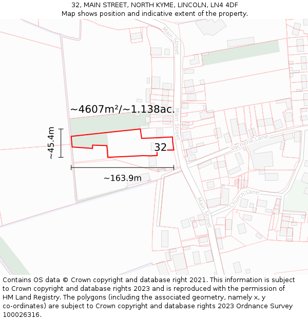 32, MAIN STREET, NORTH KYME, LINCOLN, LN4 4DF: Plot and title map