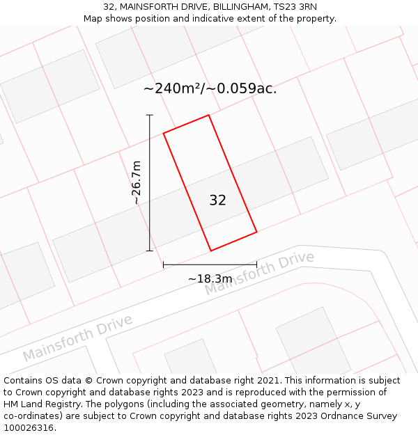32, MAINSFORTH DRIVE, BILLINGHAM, TS23 3RN: Plot and title map