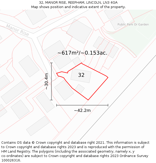 32, MANOR RISE, REEPHAM, LINCOLN, LN3 4GA: Plot and title map