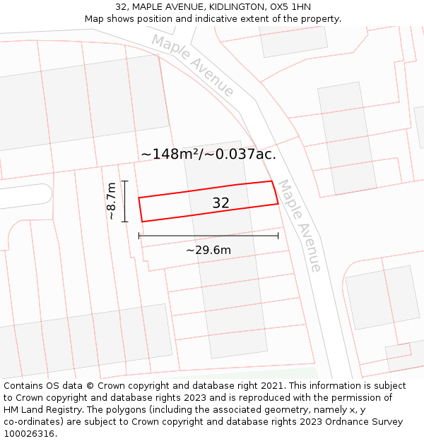 32, MAPLE AVENUE, KIDLINGTON, OX5 1HN: Plot and title map