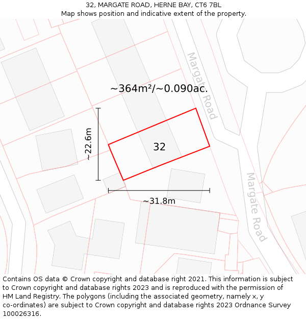 32, MARGATE ROAD, HERNE BAY, CT6 7BL: Plot and title map