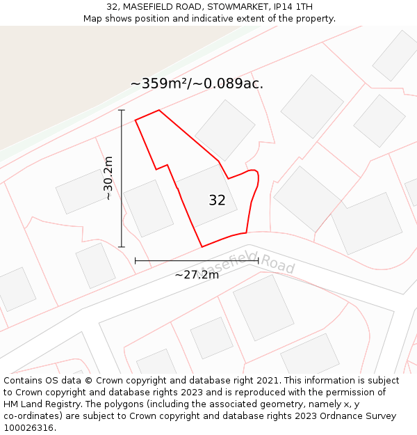 32, MASEFIELD ROAD, STOWMARKET, IP14 1TH: Plot and title map