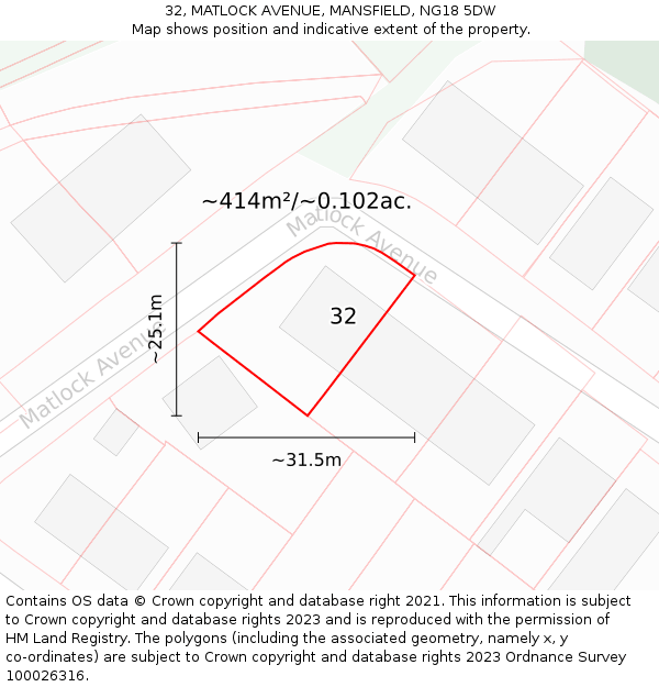 32, MATLOCK AVENUE, MANSFIELD, NG18 5DW: Plot and title map