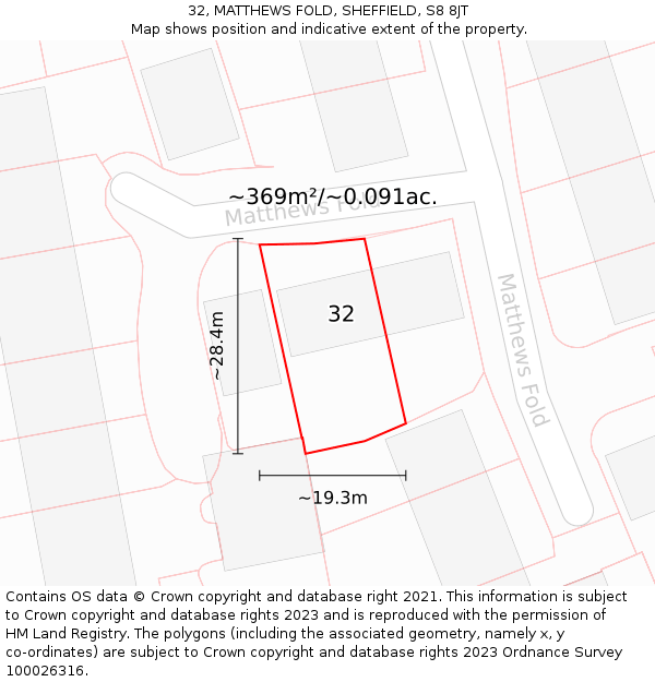 32, MATTHEWS FOLD, SHEFFIELD, S8 8JT: Plot and title map