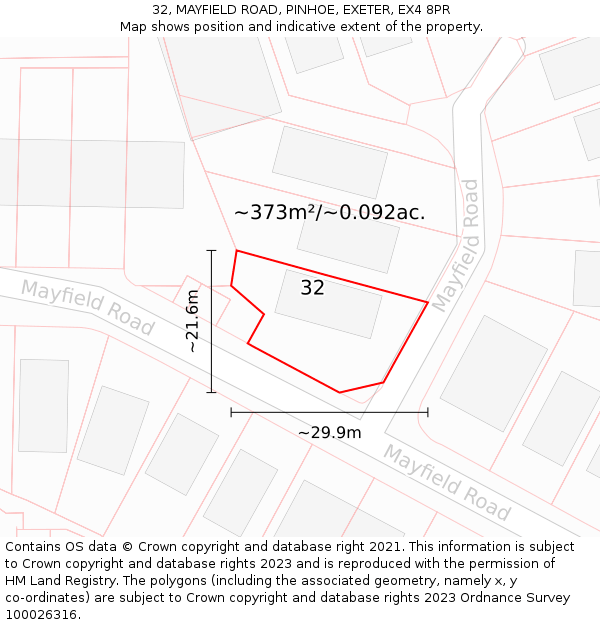 32, MAYFIELD ROAD, PINHOE, EXETER, EX4 8PR: Plot and title map