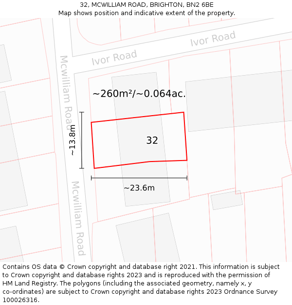 32, MCWILLIAM ROAD, BRIGHTON, BN2 6BE: Plot and title map