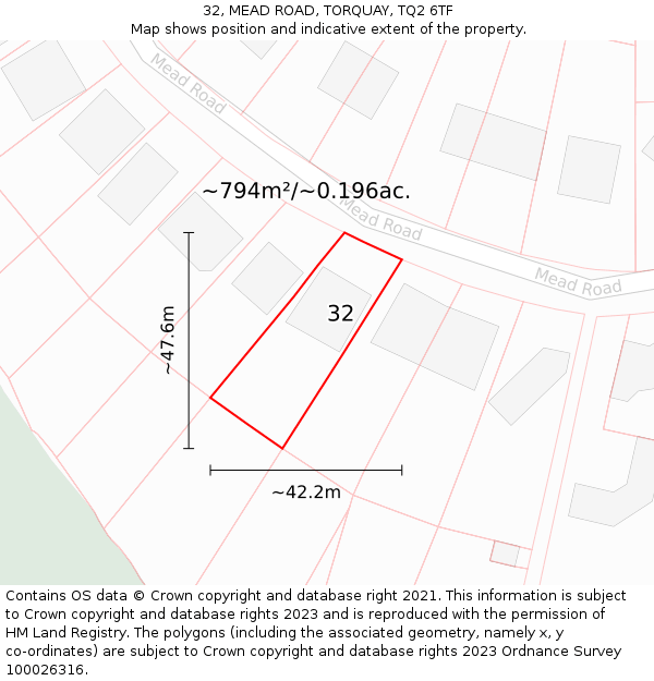 32, MEAD ROAD, TORQUAY, TQ2 6TF: Plot and title map