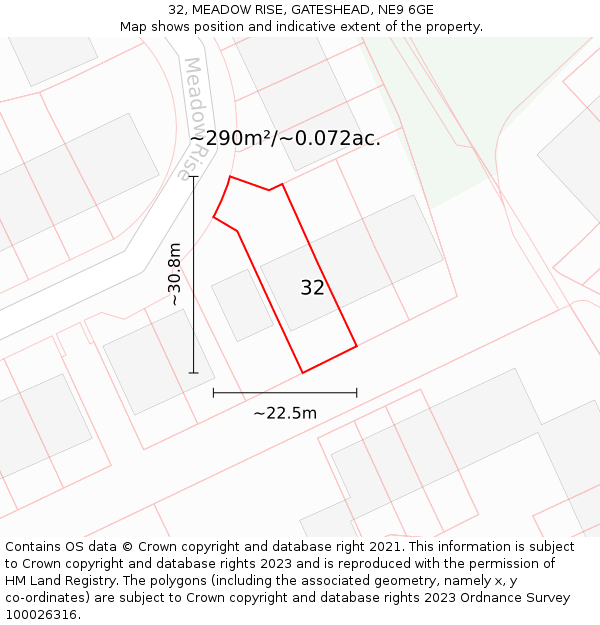 32, MEADOW RISE, GATESHEAD, NE9 6GE: Plot and title map