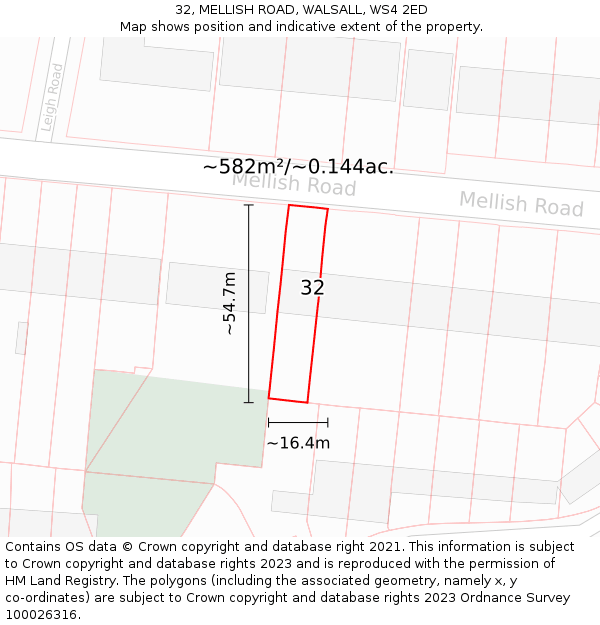 32, MELLISH ROAD, WALSALL, WS4 2ED: Plot and title map
