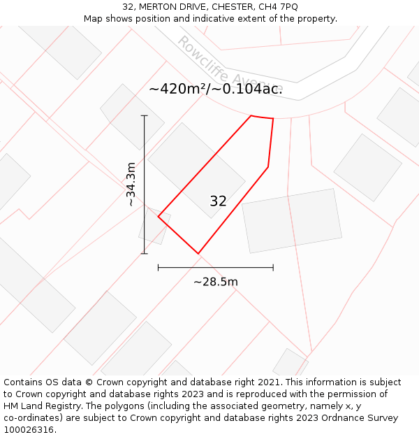 32, MERTON DRIVE, CHESTER, CH4 7PQ: Plot and title map