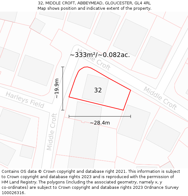 32, MIDDLE CROFT, ABBEYMEAD, GLOUCESTER, GL4 4RL: Plot and title map