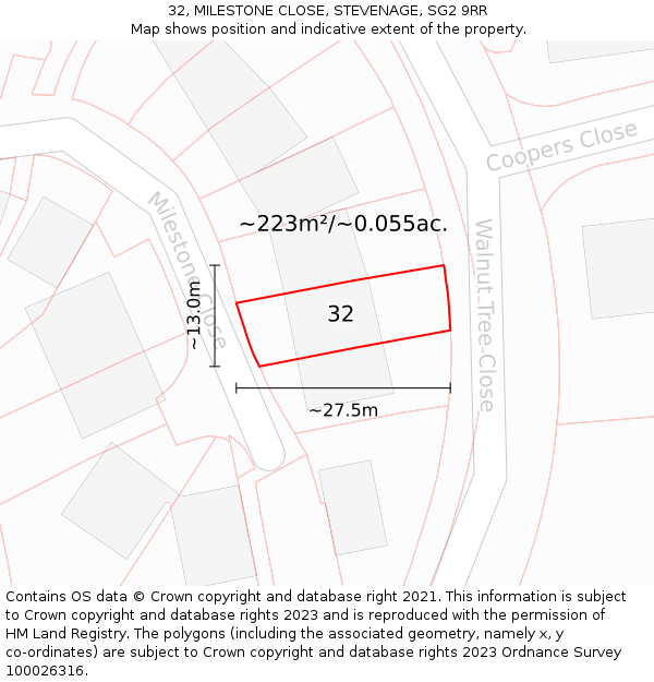 32, MILESTONE CLOSE, STEVENAGE, SG2 9RR: Plot and title map