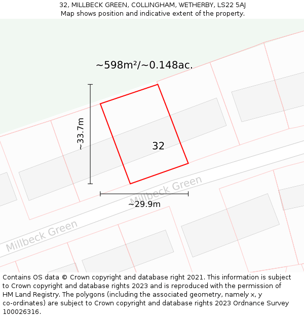 32, MILLBECK GREEN, COLLINGHAM, WETHERBY, LS22 5AJ: Plot and title map