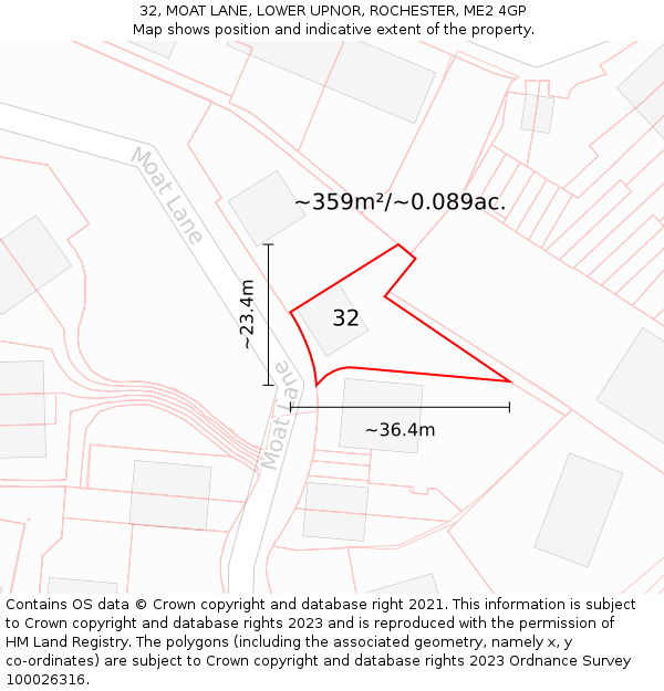 32, MOAT LANE, LOWER UPNOR, ROCHESTER, ME2 4GP: Plot and title map