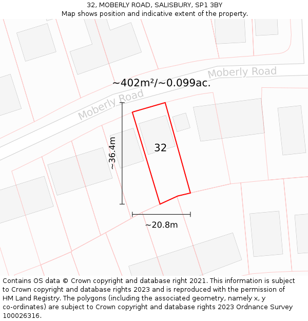32, MOBERLY ROAD, SALISBURY, SP1 3BY: Plot and title map
