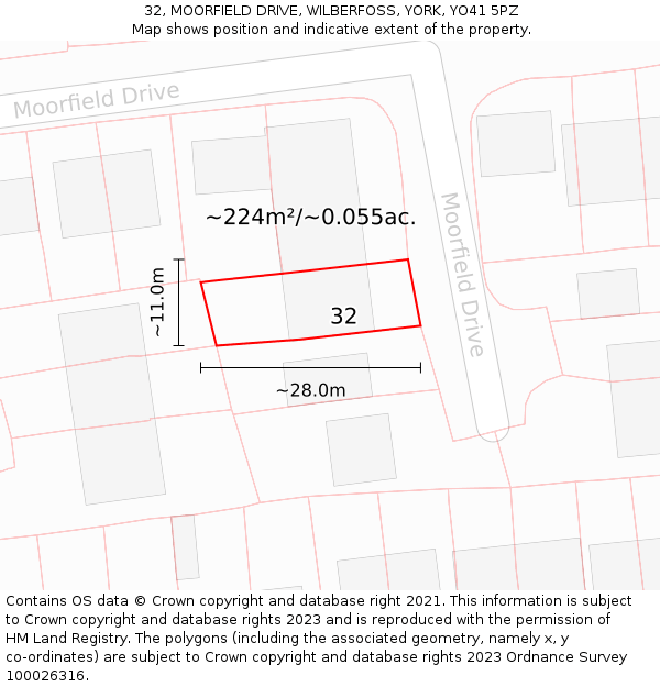 32, MOORFIELD DRIVE, WILBERFOSS, YORK, YO41 5PZ: Plot and title map