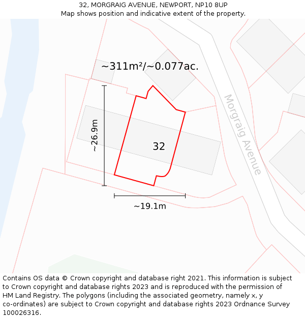 32, MORGRAIG AVENUE, NEWPORT, NP10 8UP: Plot and title map