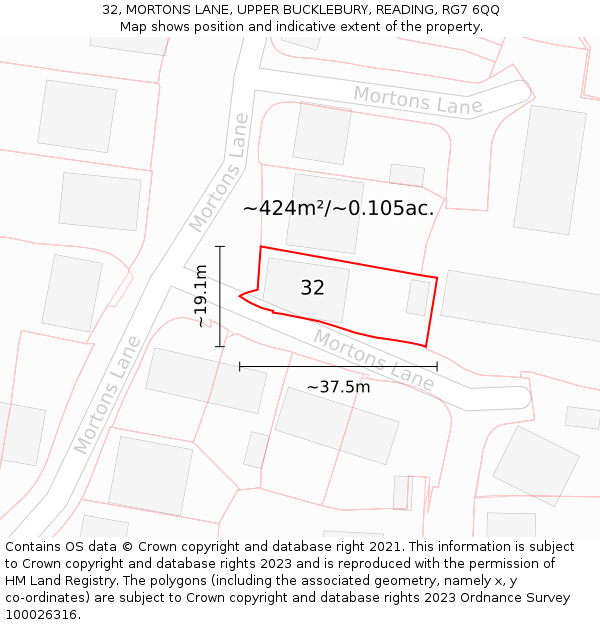 32, MORTONS LANE, UPPER BUCKLEBURY, READING, RG7 6QQ: Plot and title map