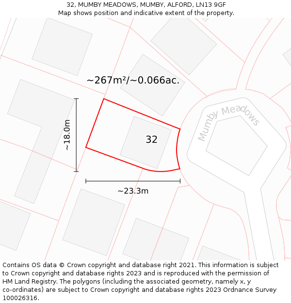 32, MUMBY MEADOWS, MUMBY, ALFORD, LN13 9GF: Plot and title map