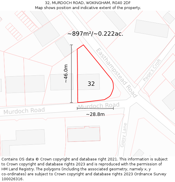 32, MURDOCH ROAD, WOKINGHAM, RG40 2DF: Plot and title map