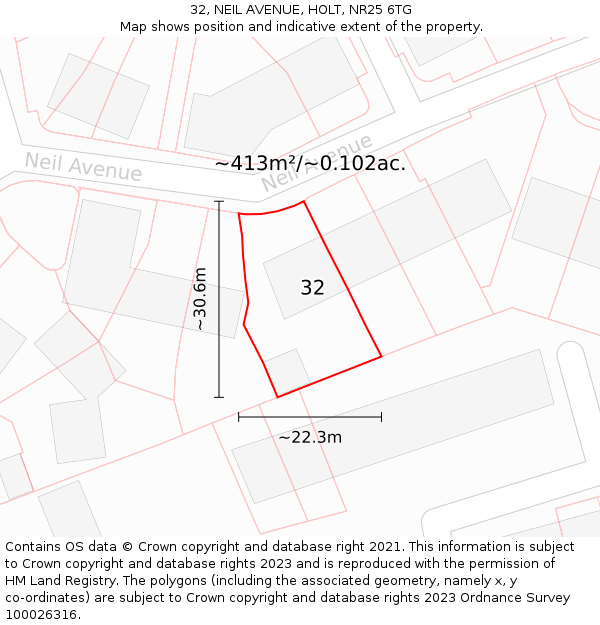 32, NEIL AVENUE, HOLT, NR25 6TG: Plot and title map