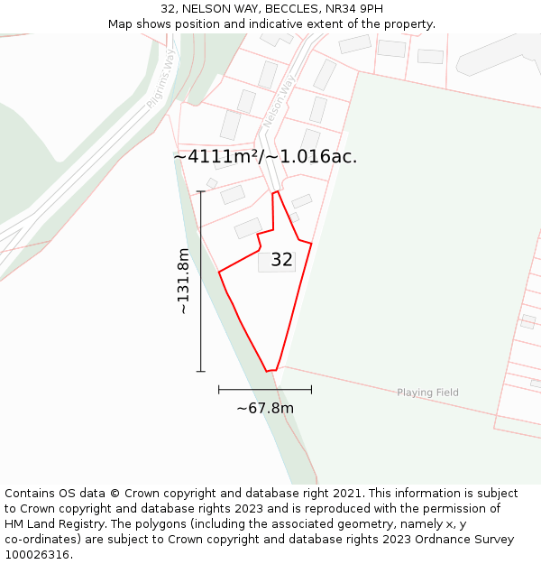 32, NELSON WAY, BECCLES, NR34 9PH: Plot and title map