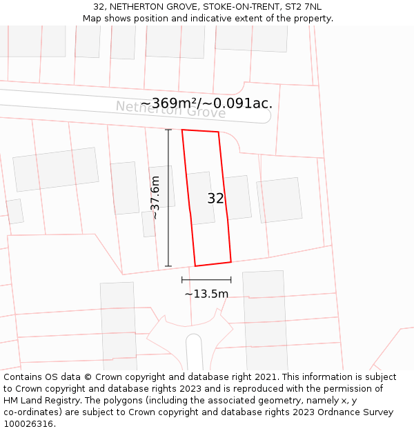 32, NETHERTON GROVE, STOKE-ON-TRENT, ST2 7NL: Plot and title map