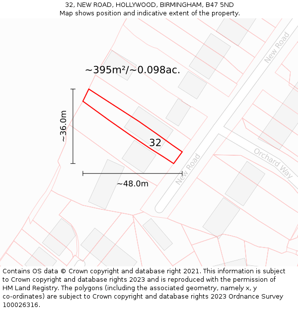 32, NEW ROAD, HOLLYWOOD, BIRMINGHAM, B47 5ND: Plot and title map